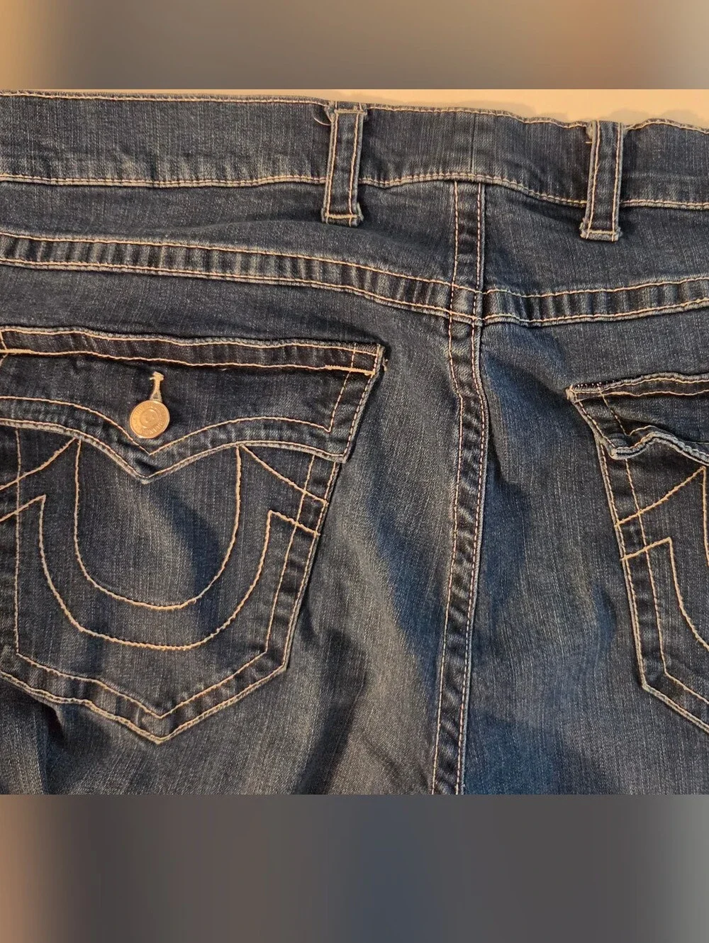 True Religion Ricky Relaxed Straight Jeans Blue Size 46 Flap Pocket Stretch